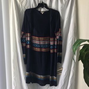 Colorful tribal print long hooded sweater
